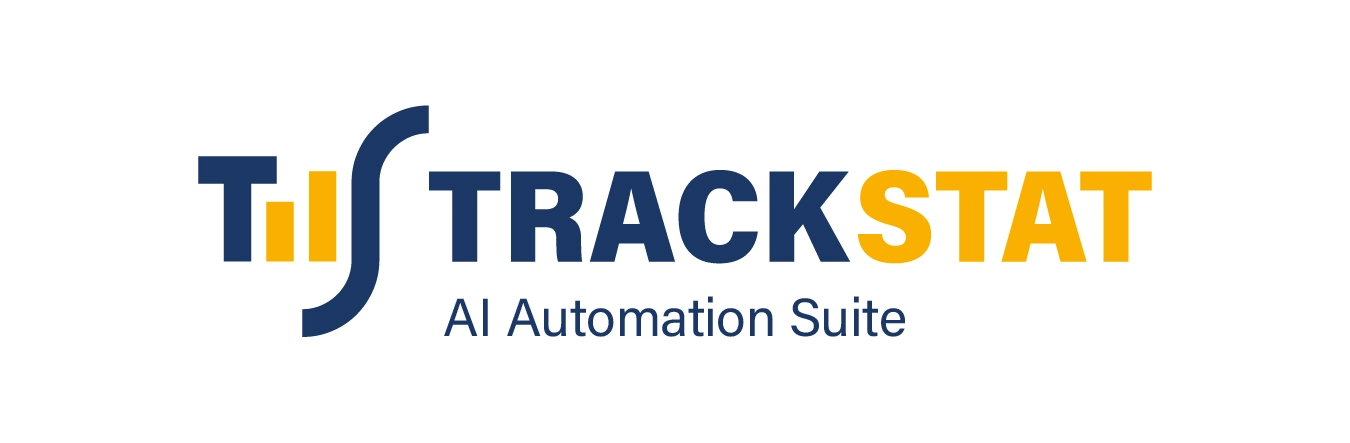 TrackStat AI Automation Suite logo with blue and yellow typography and the subtitle 'AI Automation Suite'